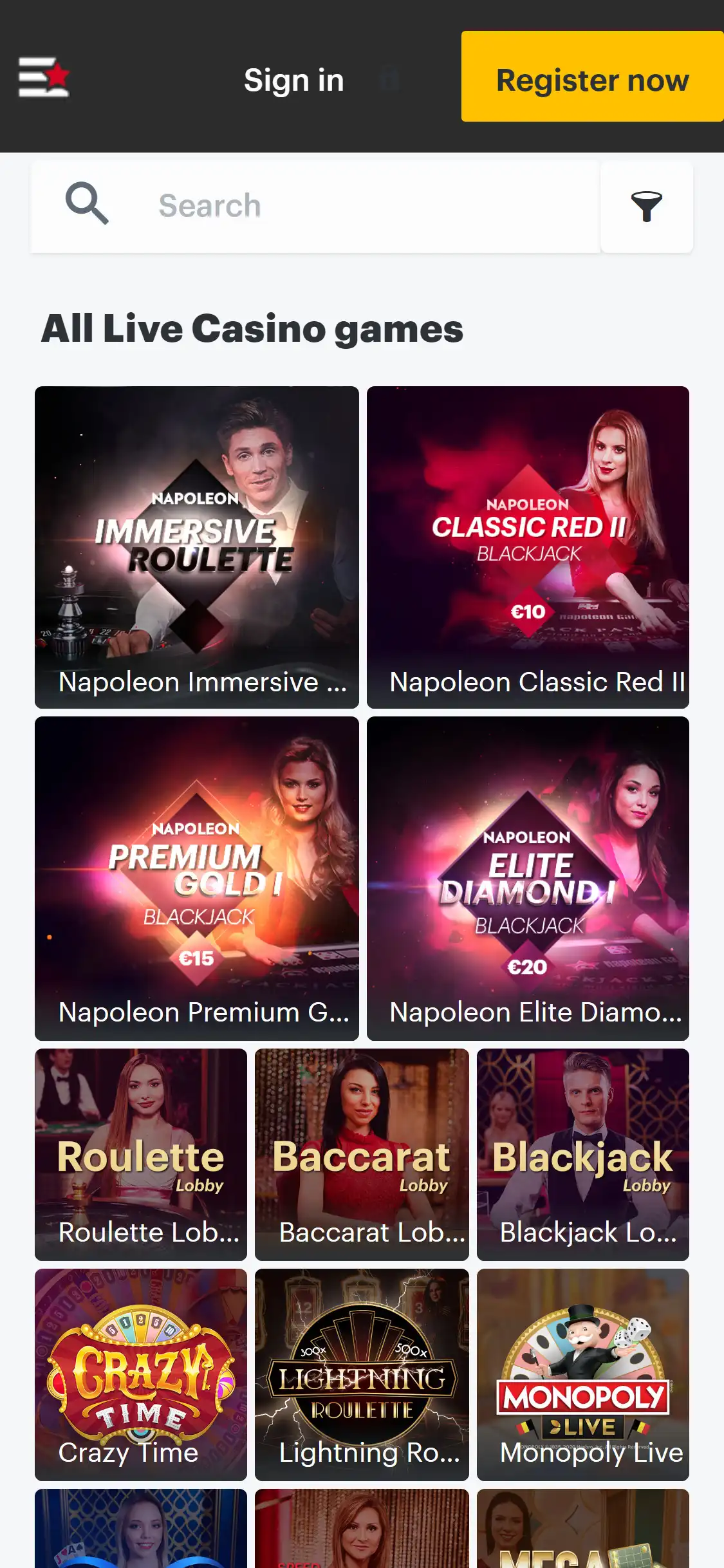 Napoleon Games Mobile Live Dealer Games Review