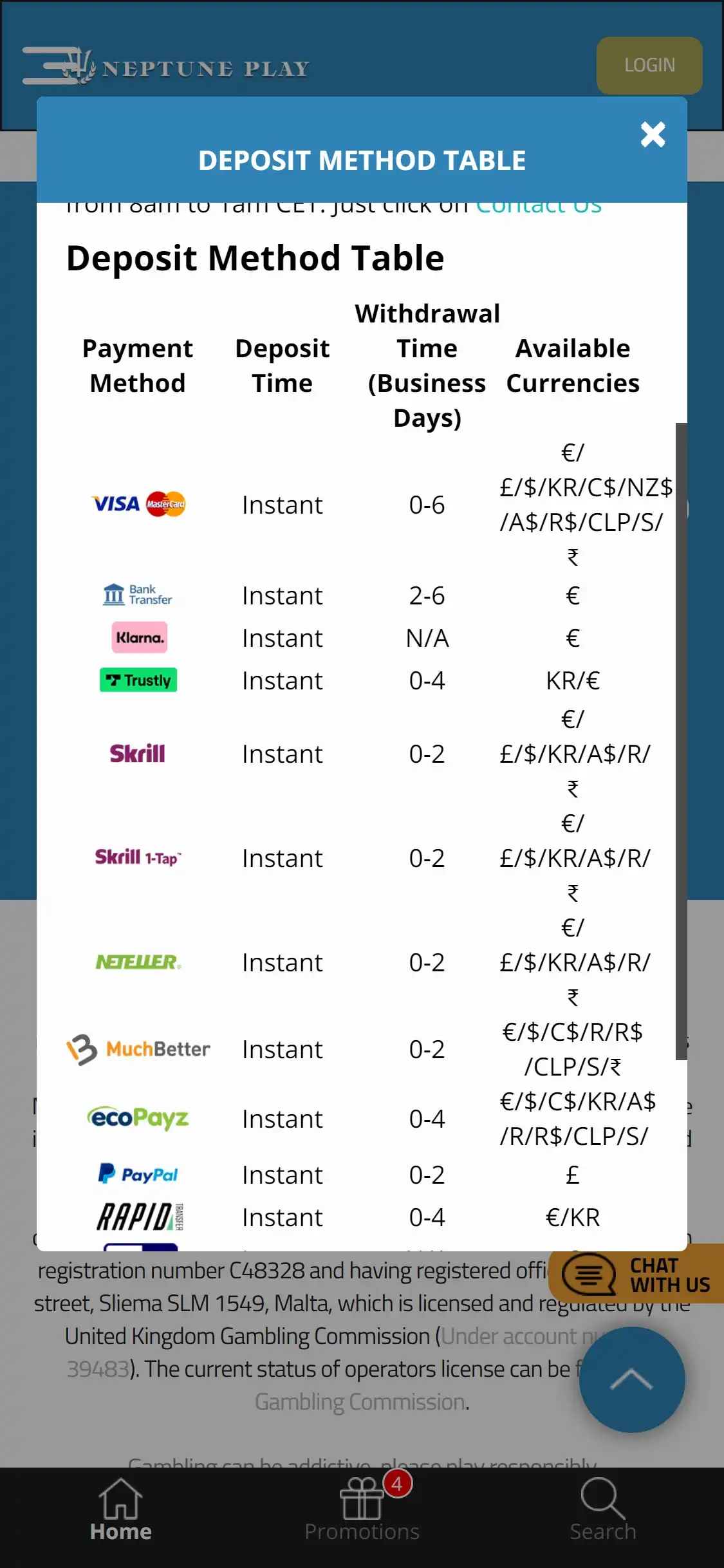 Neptune Play Mobile Payment Methods Review