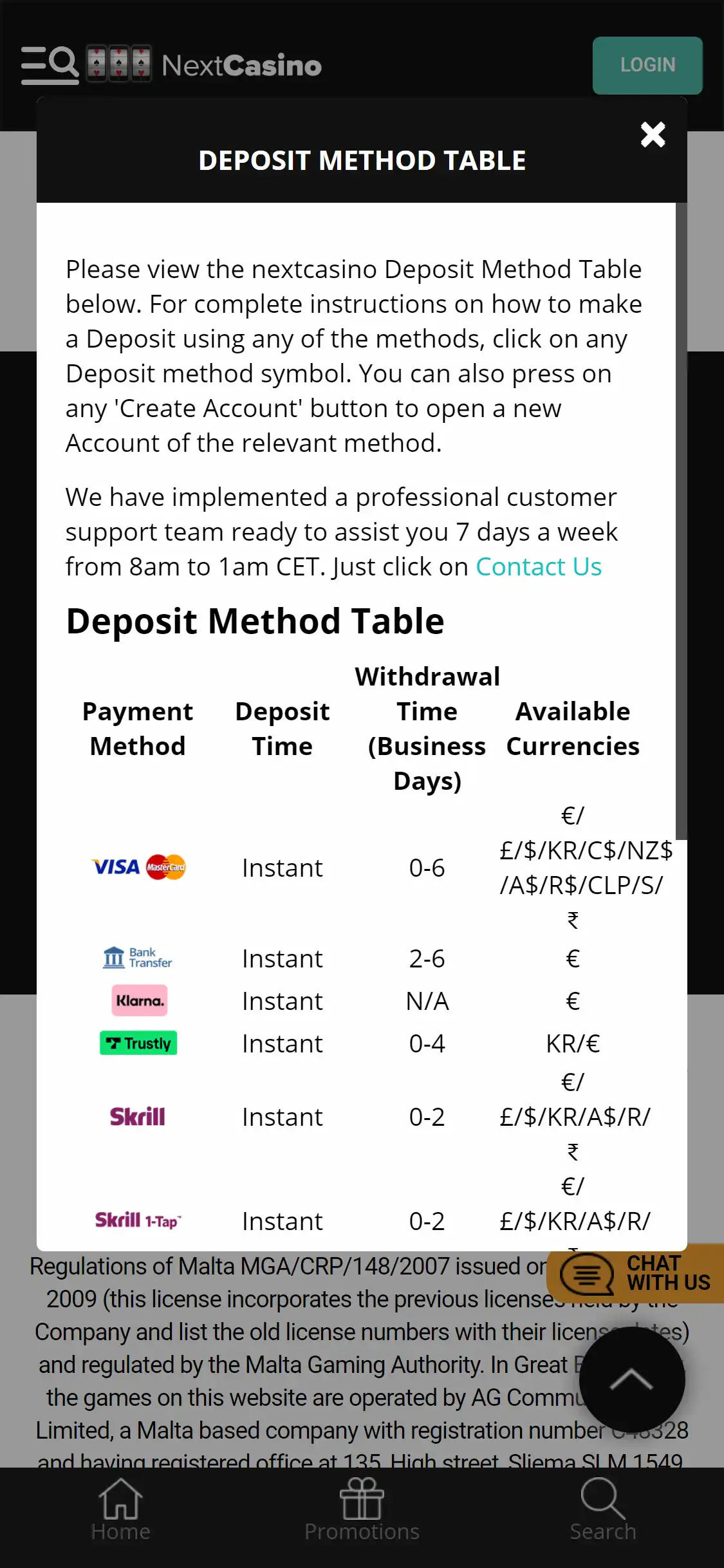 Next Casino Mobile Payment Methods Review