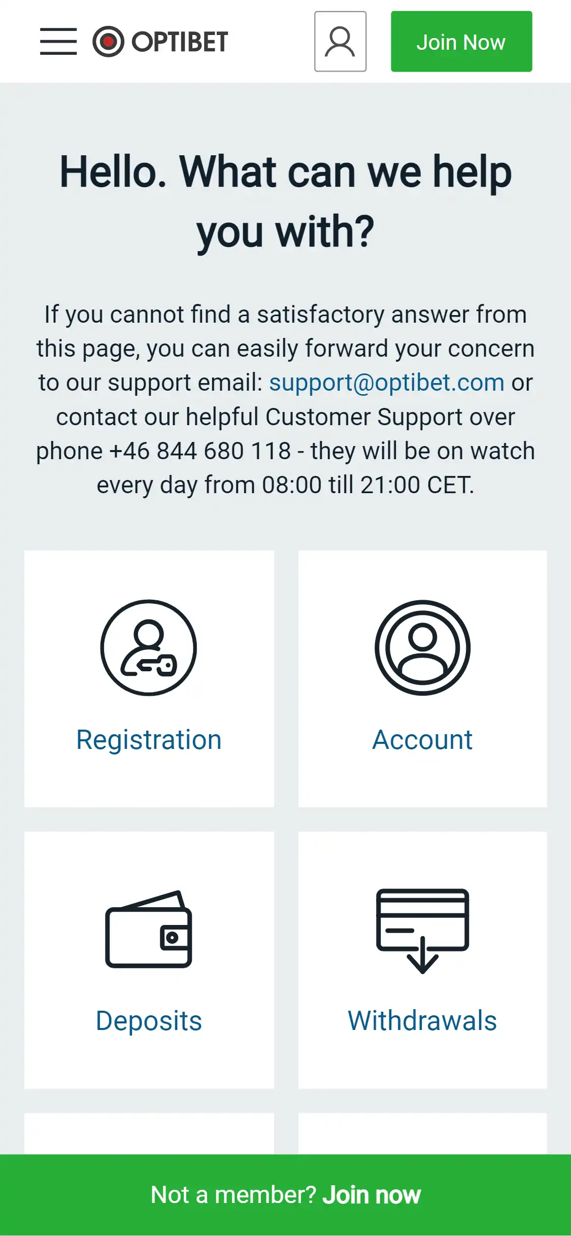 OptiBet Casino Mobile Support Review