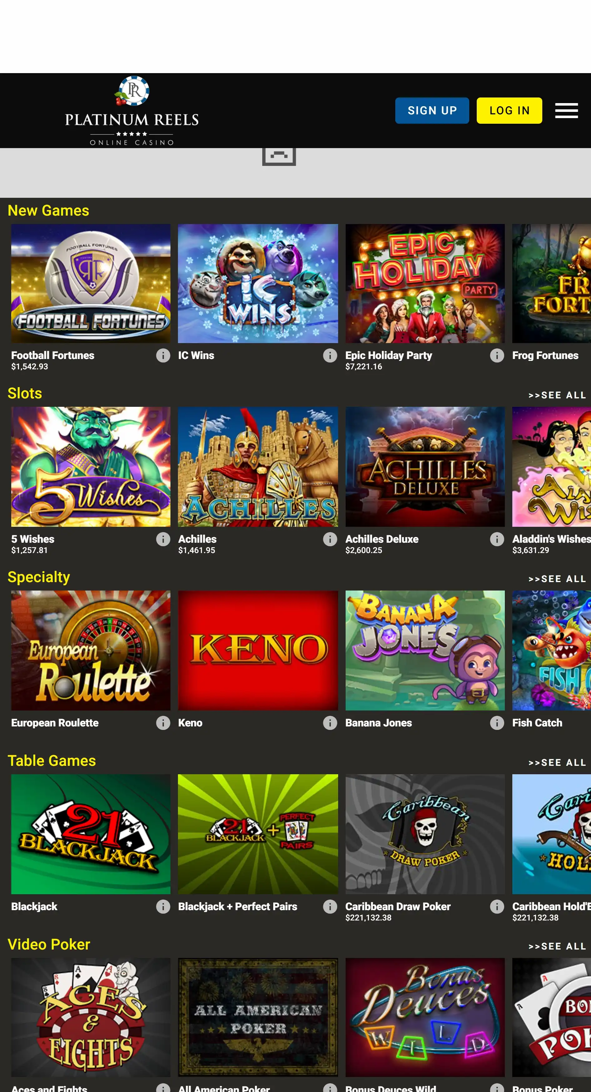 Platinum Reels Casino Mobile Games Review