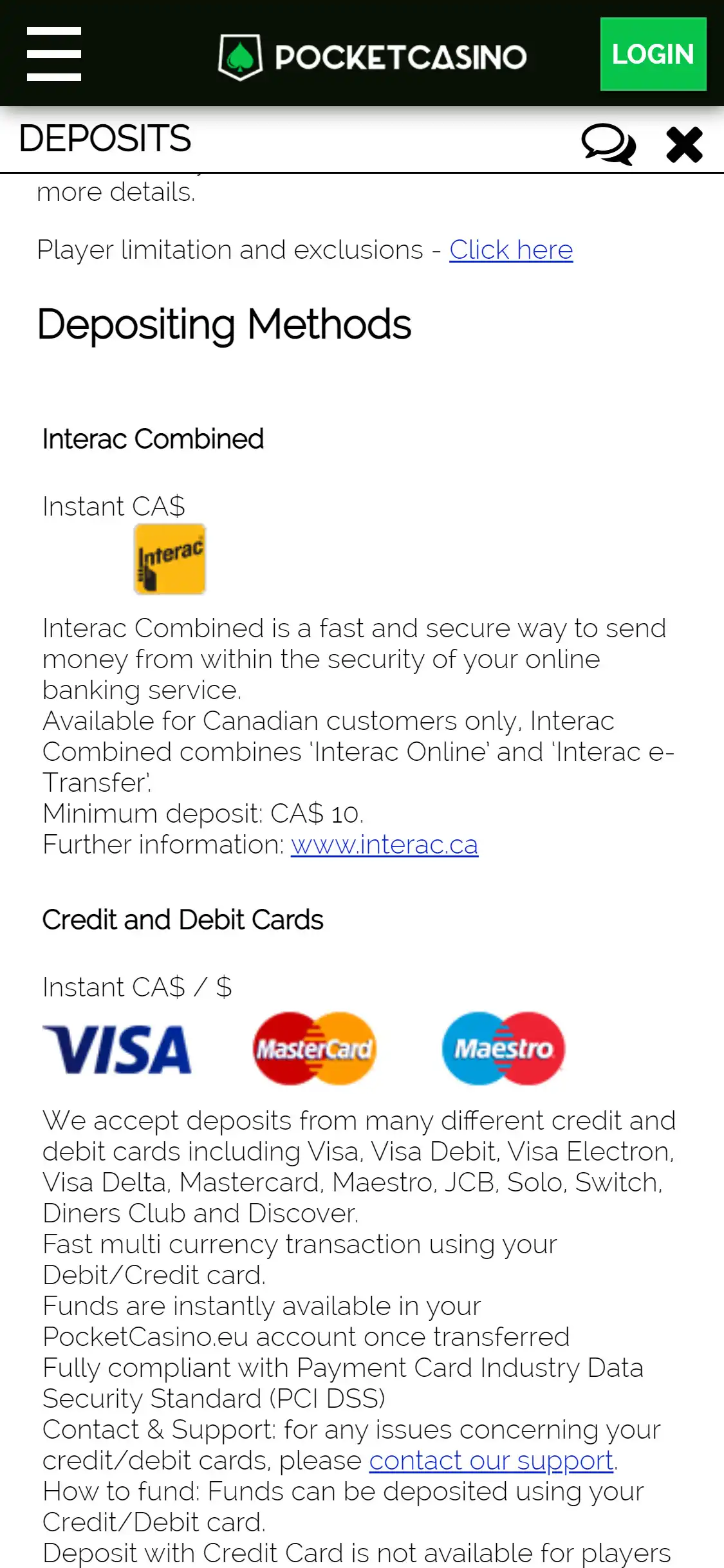 Pocket Casino Mobile Payment Methods Review