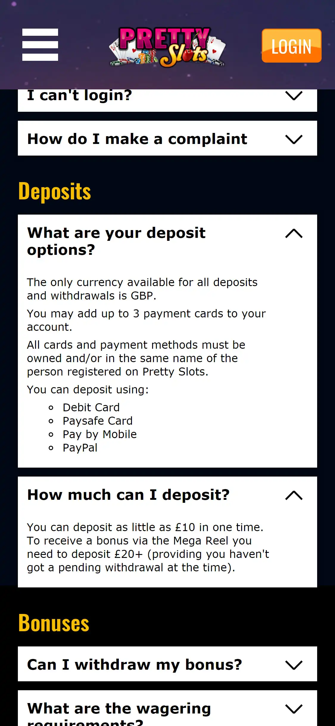 Pretty Slots Casino Mobile Payment Methods Review
