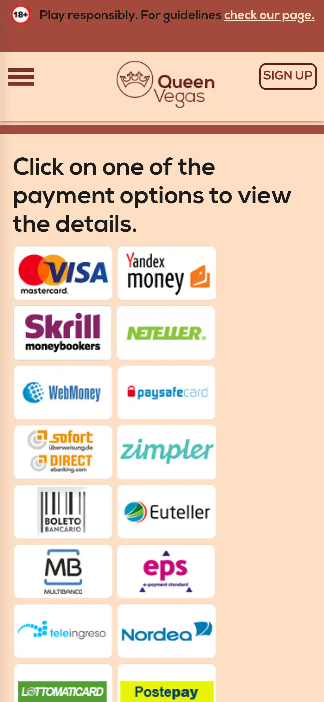 Queen Vegas Casino Mobile Payment Methods Review