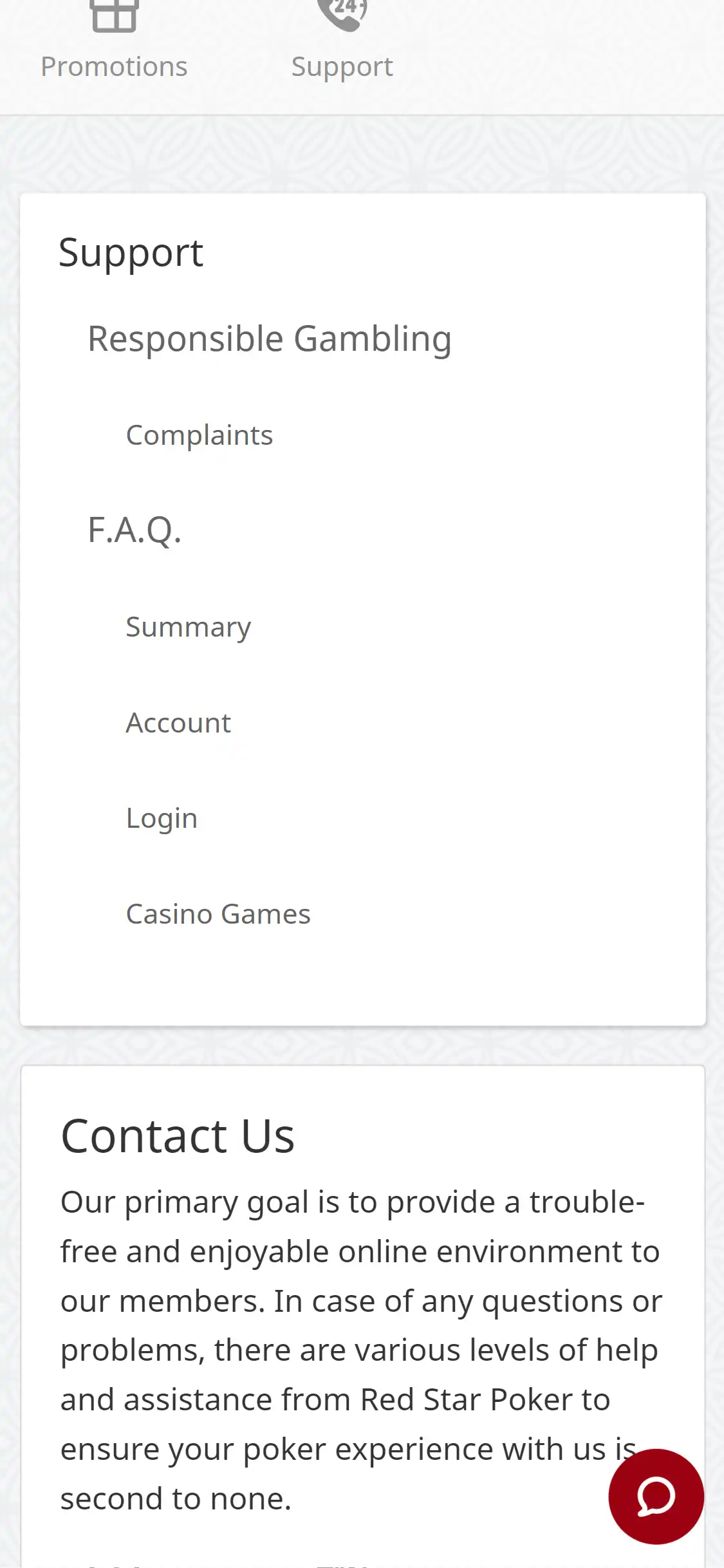 Red Star Casino EU Mobile Support Review