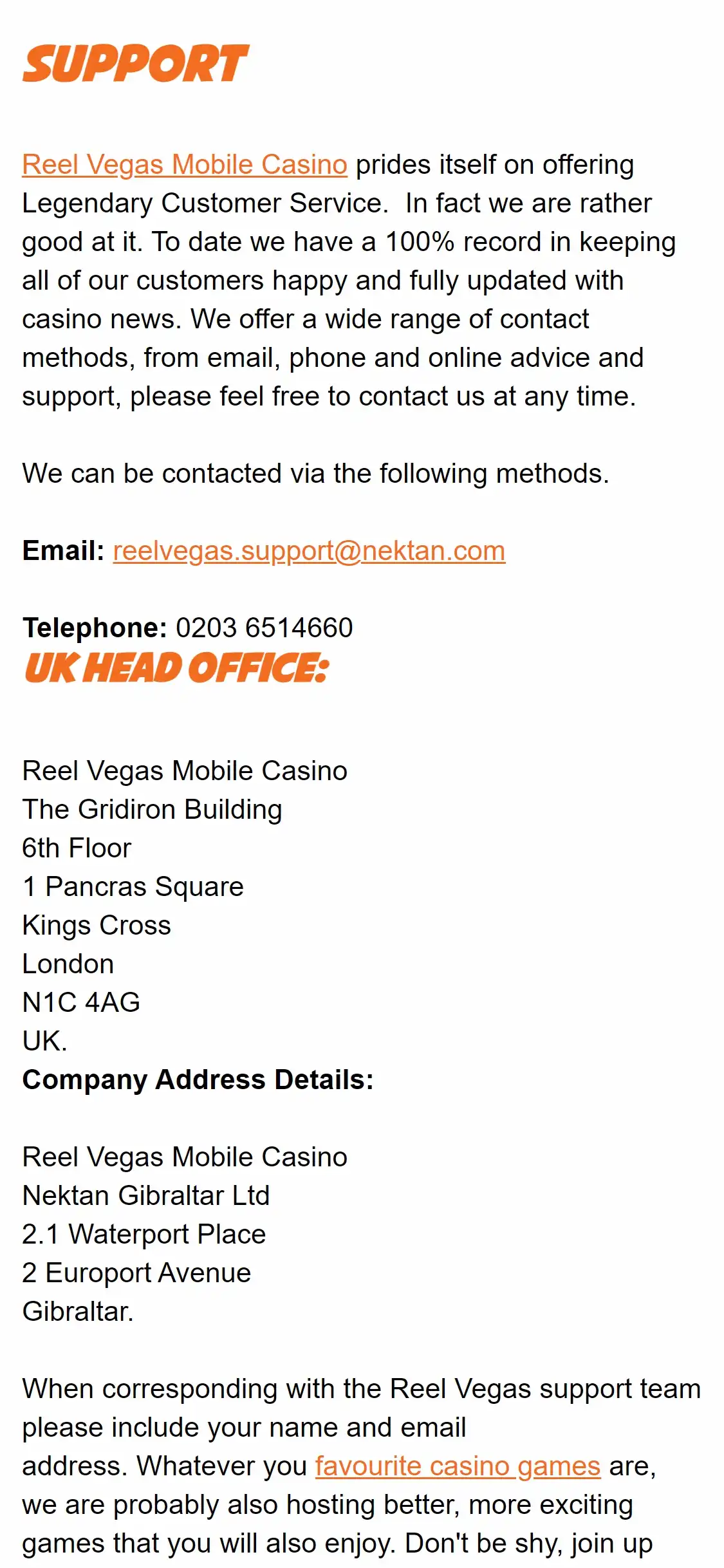 Reel Vegas Casino Mobile Support Review