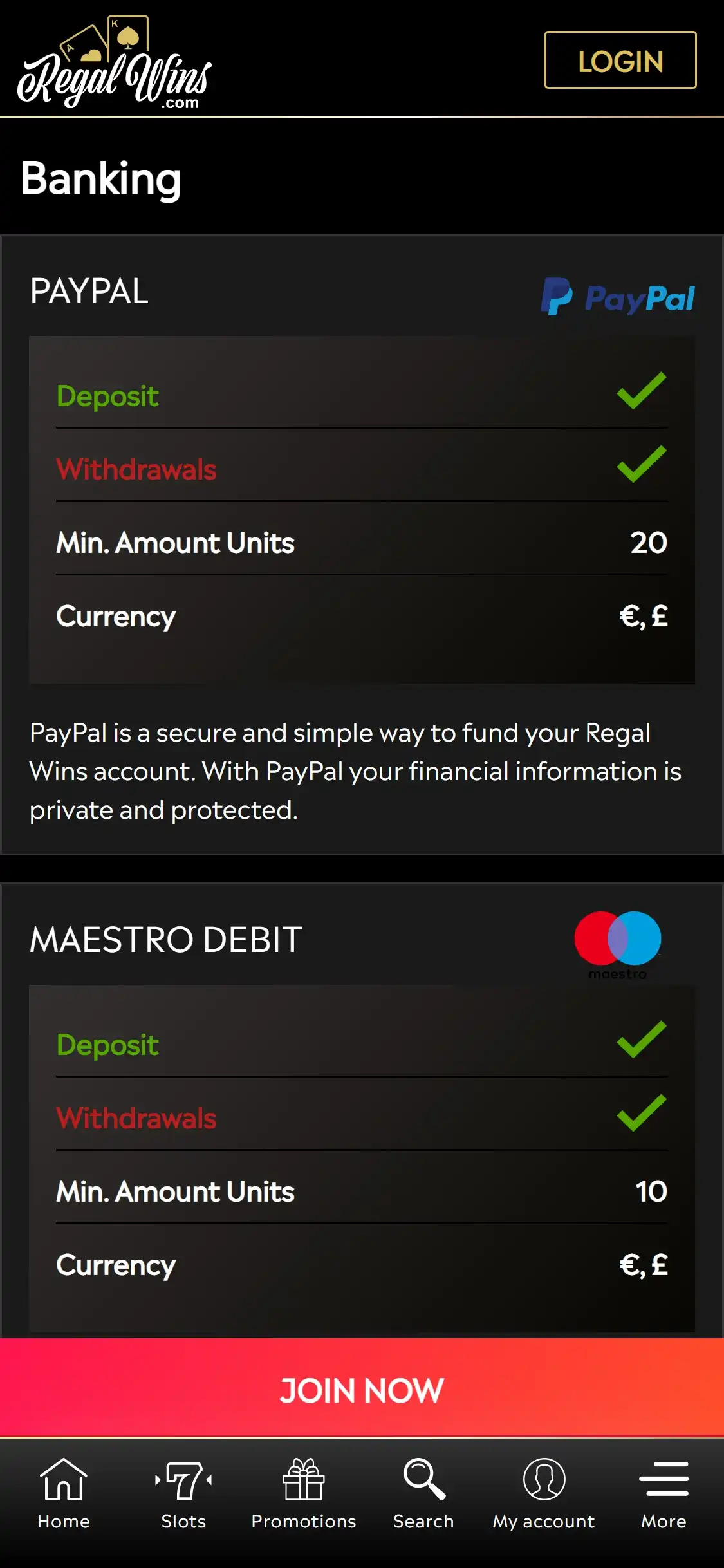 Regal Wins Casino Mobile Payment Methods Review