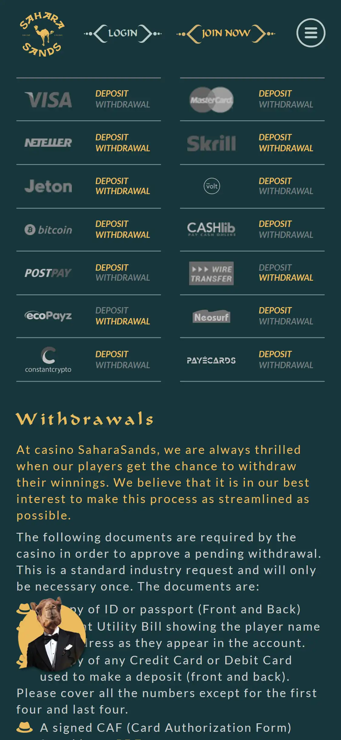Sahara Sands Casino Mobile Payment Methods Review