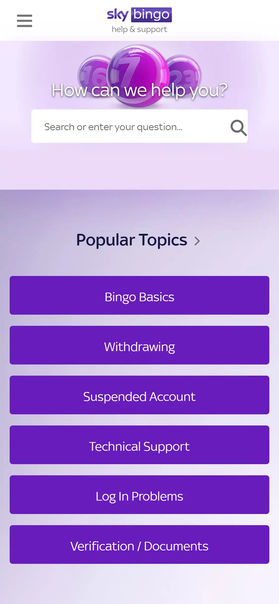 Sky Bingo Casino Mobile Support Review