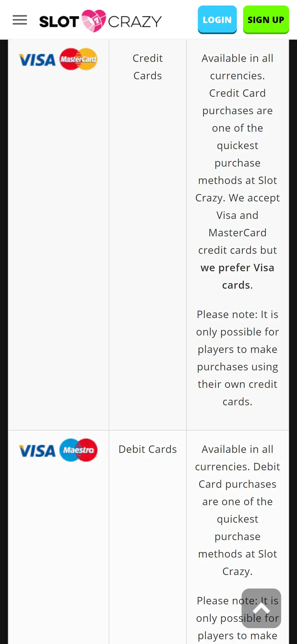 Slot Crazy Casino Mobile Payment Methods Review