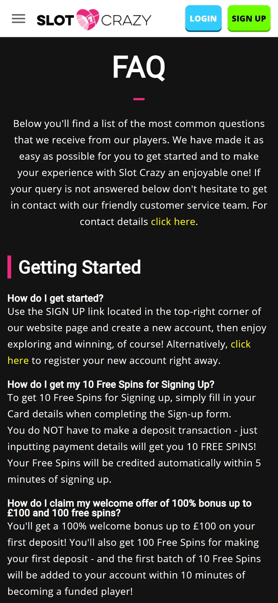 Slot Crazy Casino Mobile Support Review