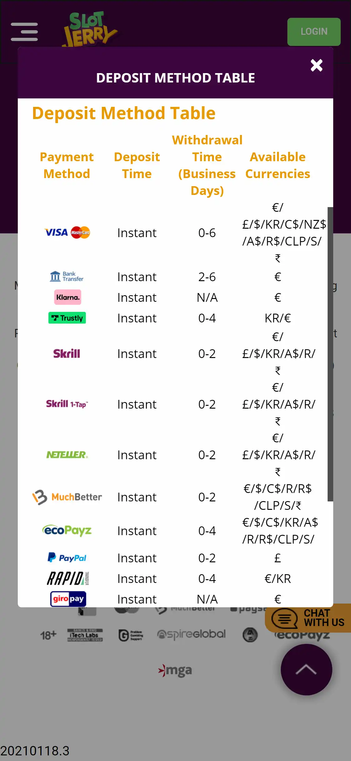 Slotjerry Casino Mobile Payment Methods Review