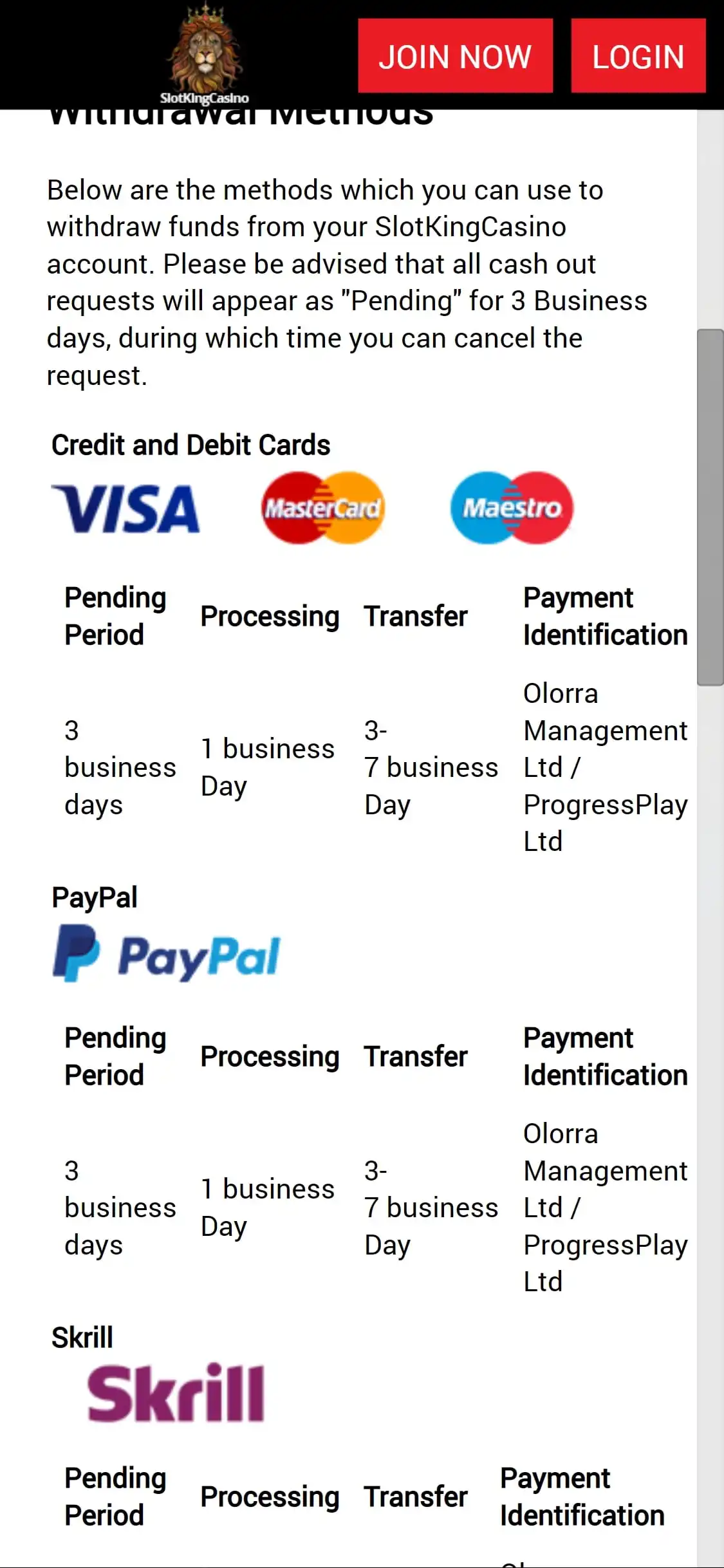 SlotKing Casino Mobile Payment Methods Review