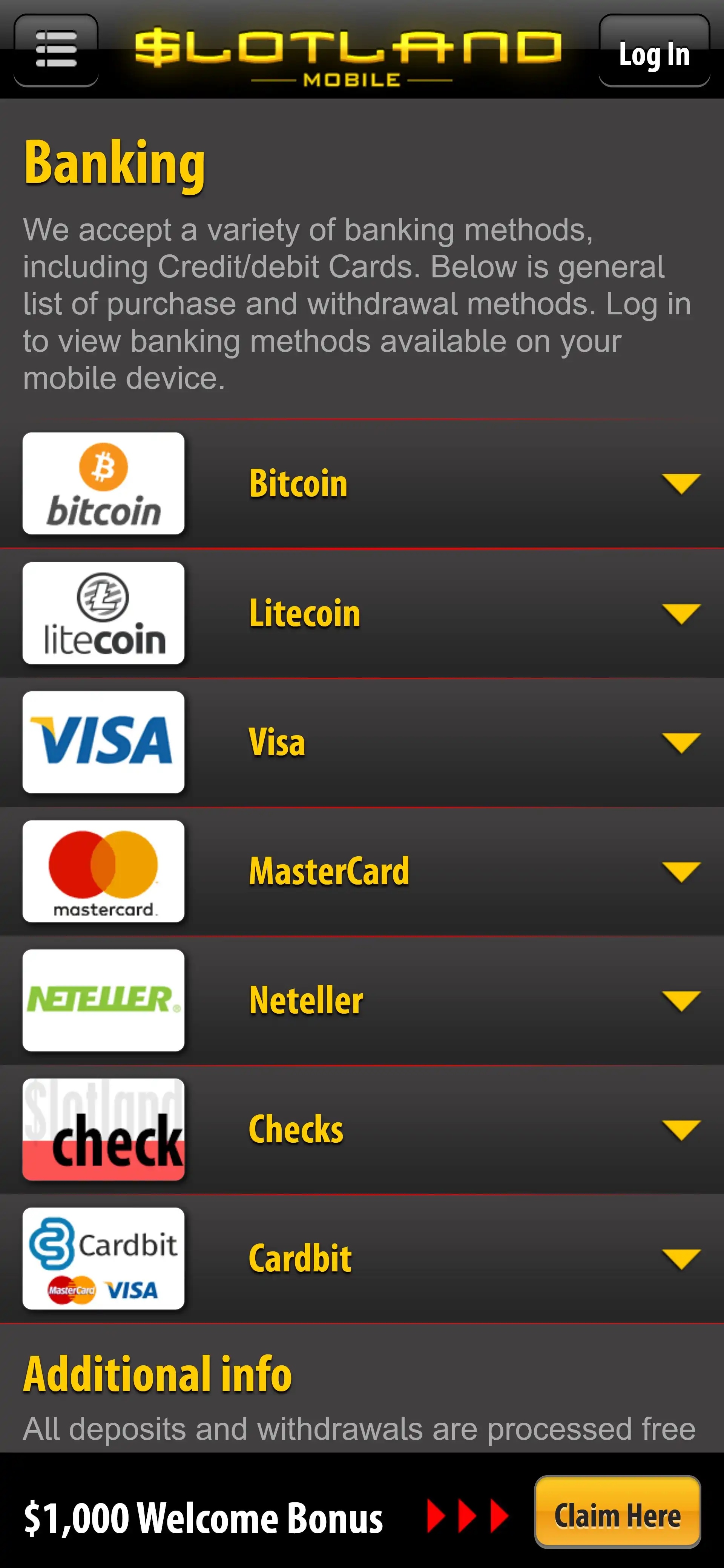 Slot Land Casino Mobile Payment Methods Review