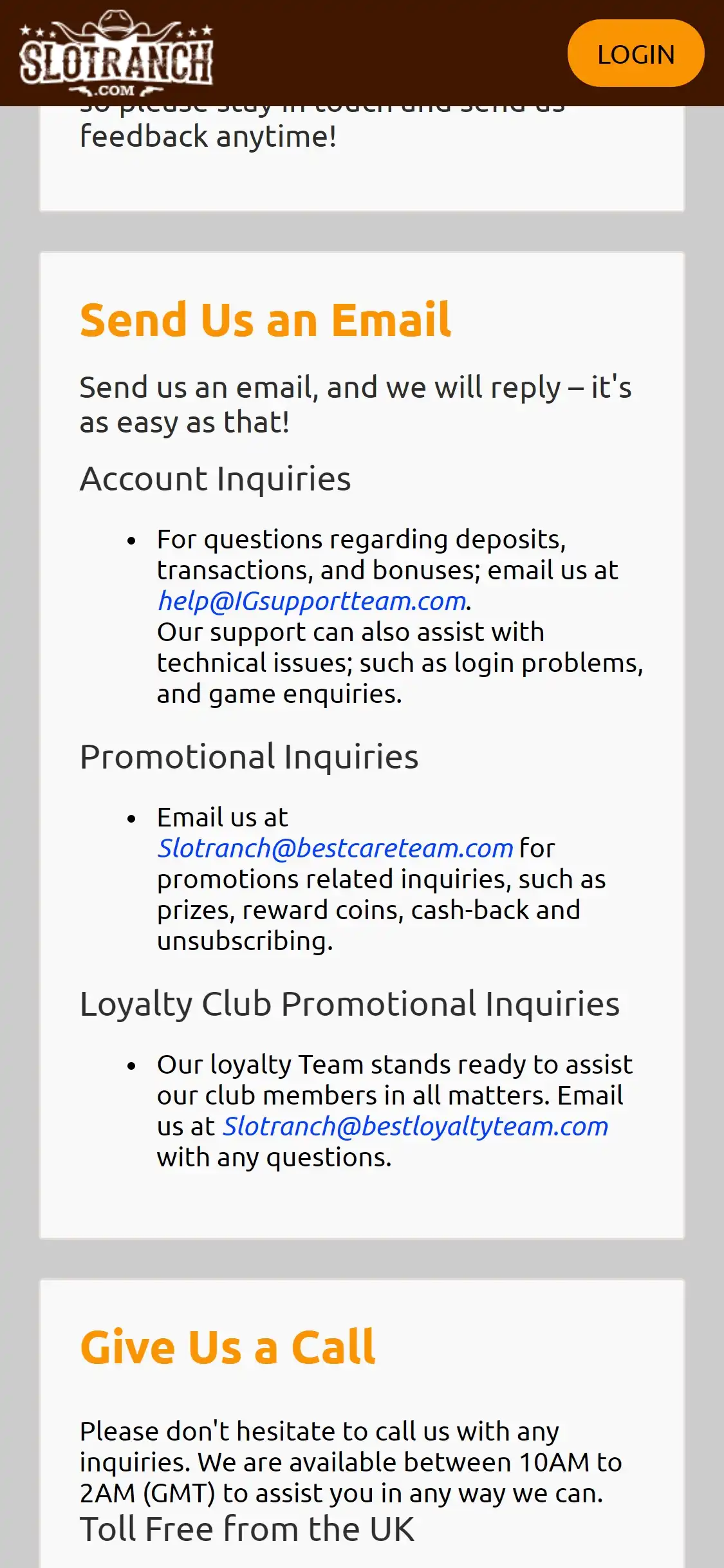 Slot Ranch Casino Mobile Support Review