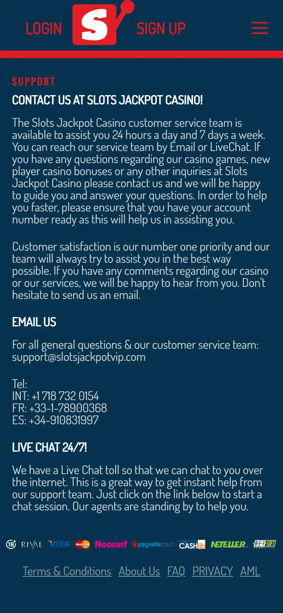 Slots Jackpot Casino Mobile Support Review
