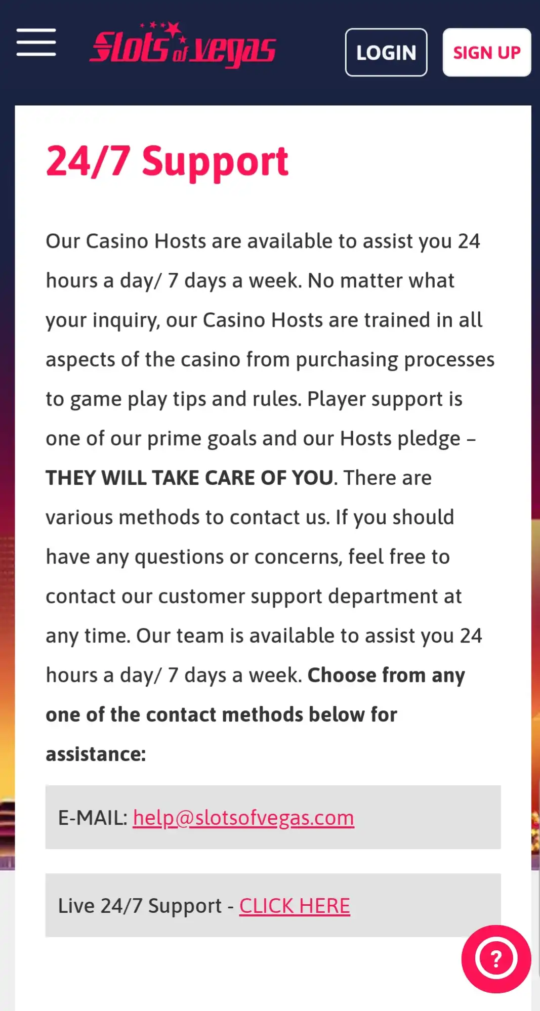 Slots of Vegas Casino Mobile Support Review