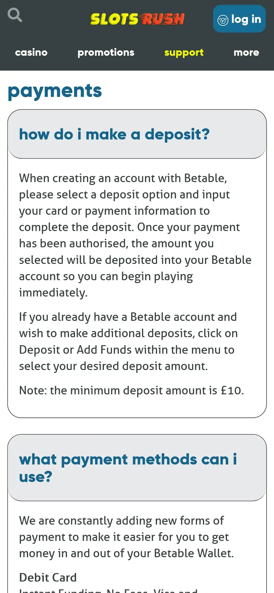 Slots Rush Casino Mobile Payment Methods Review