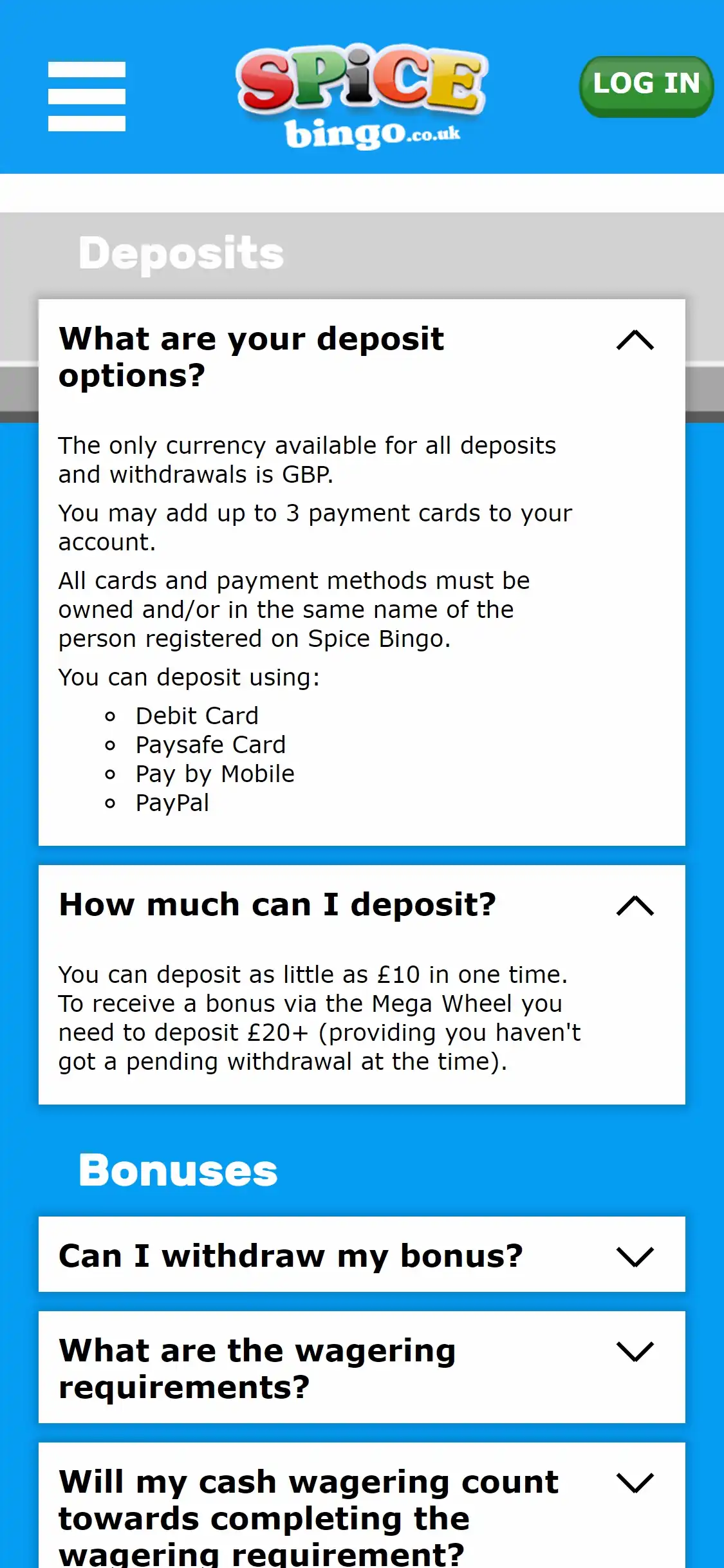 Spice Bingo Casino Mobile Payment Methods Review