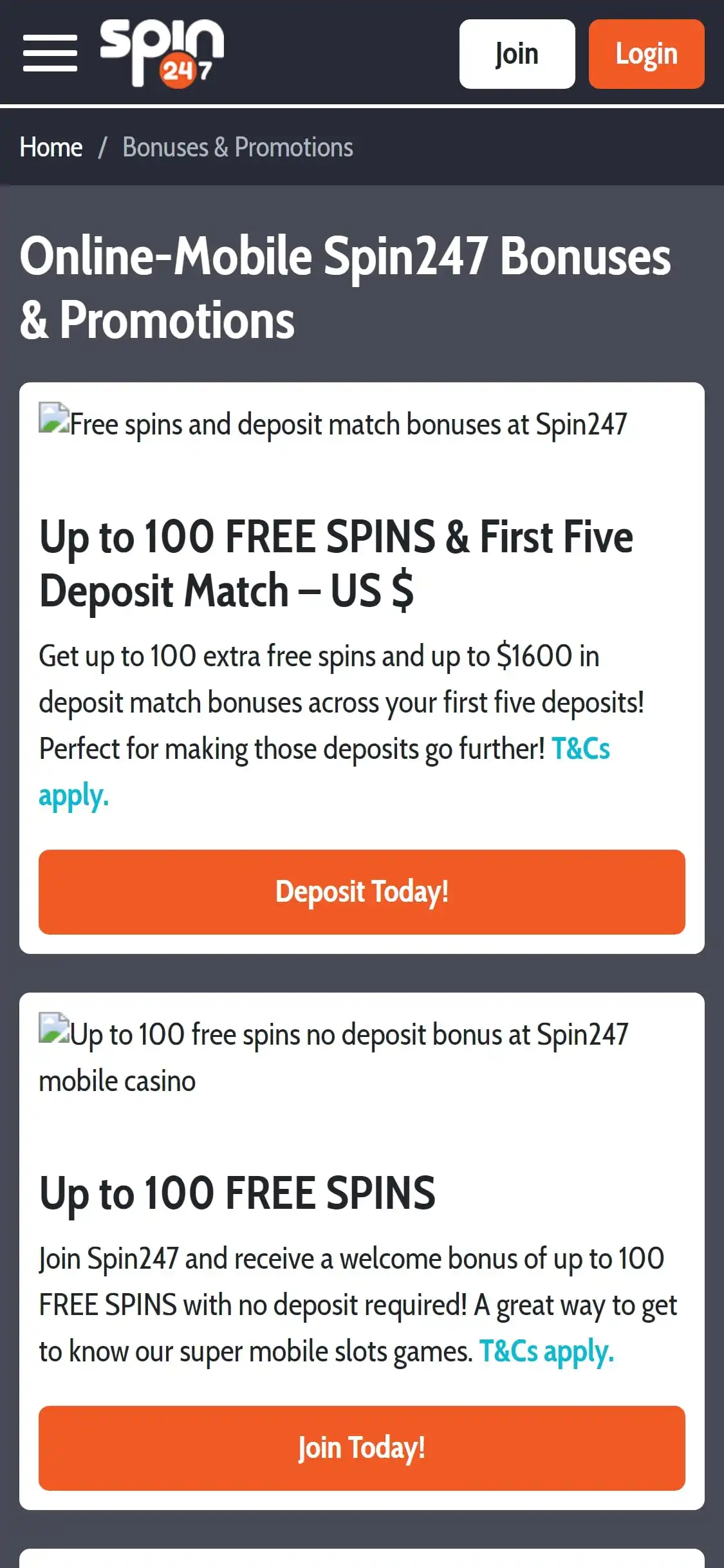 Spin247 Casino Mobile No Deposit Bonus Review