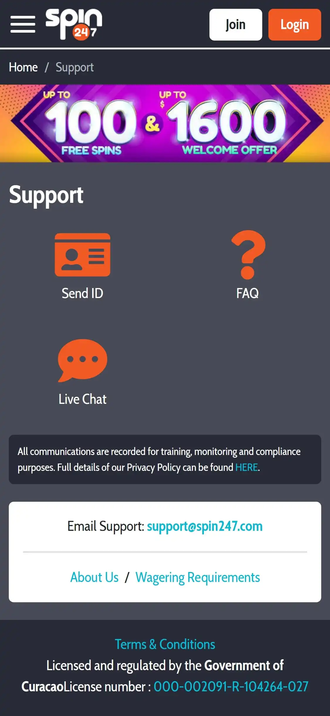 Spin247 Casino Mobile Support Review