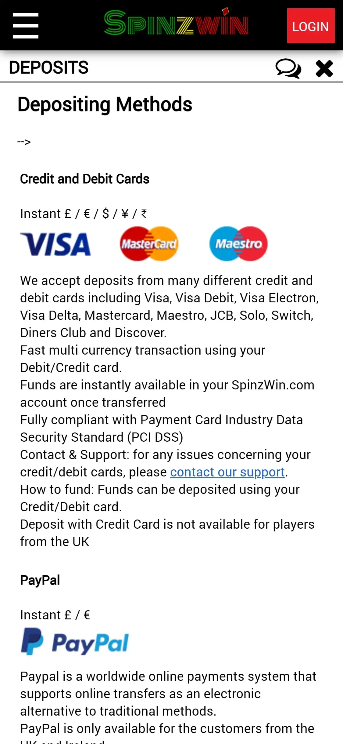 Spinzwin Casino Mobile Payment Methods Review