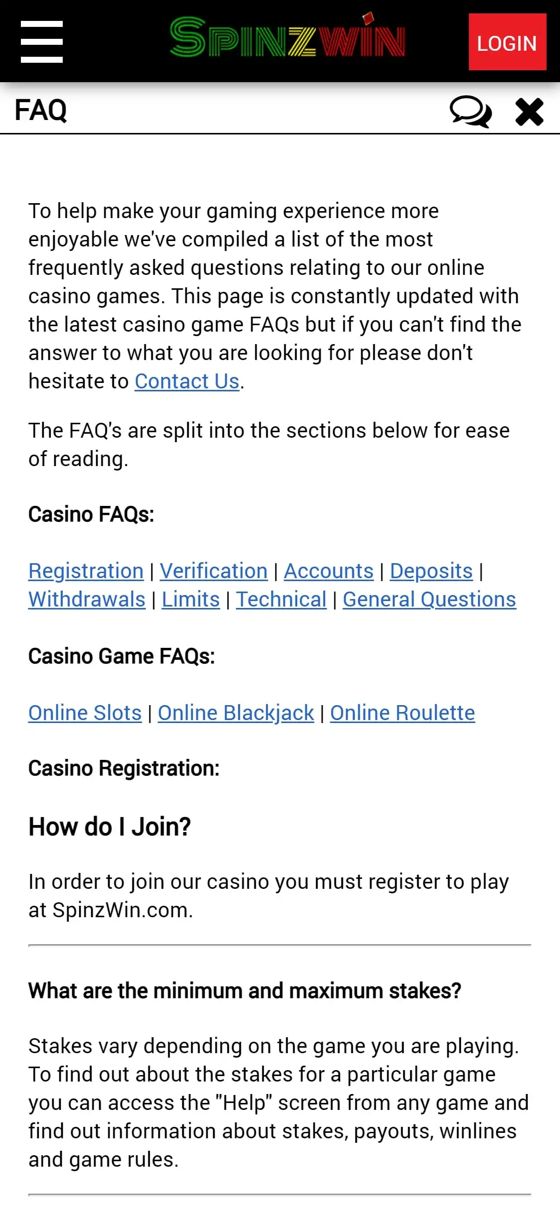 Spinzwin Casino Mobile Support Review