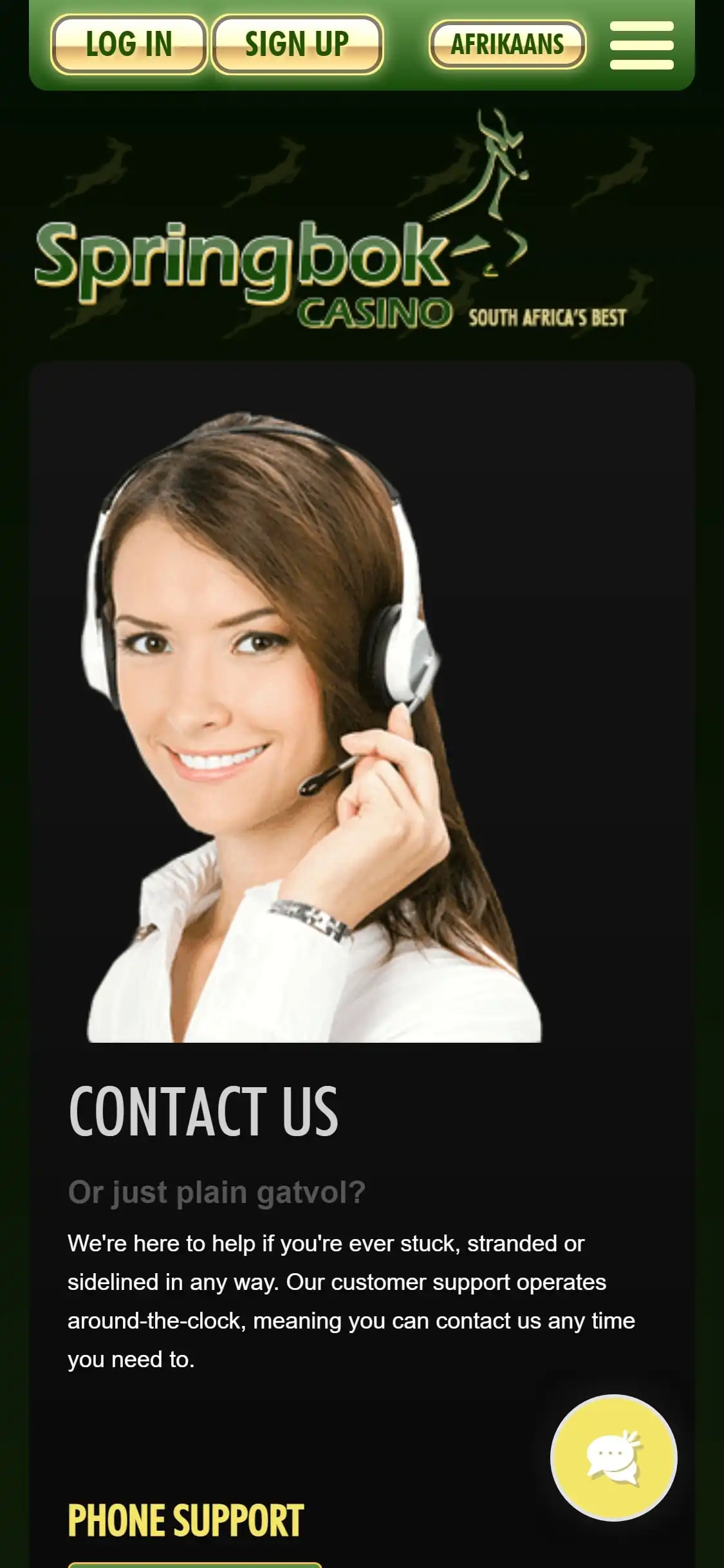 Springbok Casino Mobile Support Review