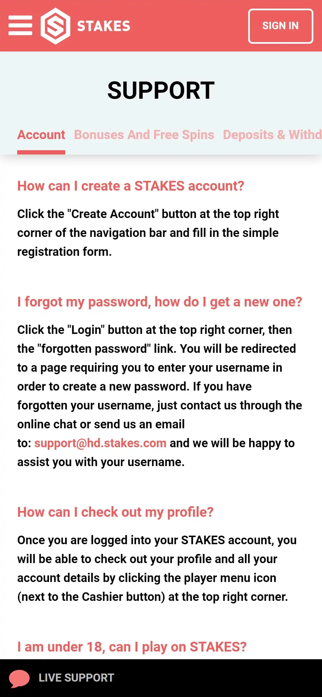 Stakes Casino Mobile Support Review