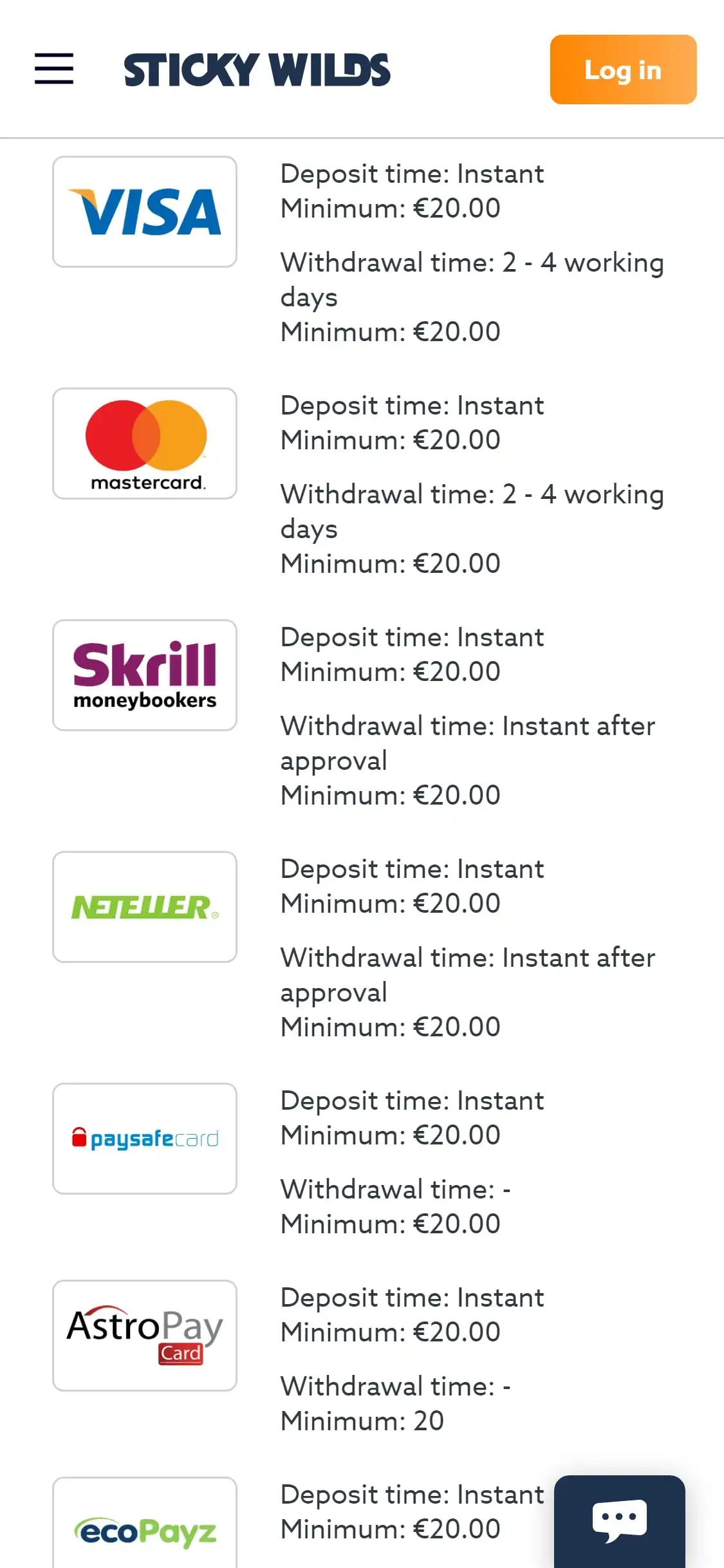 Sticky Wilds Casino Mobile Payment Methods Review