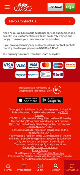 Sunbingo Casino Mobile Support Review