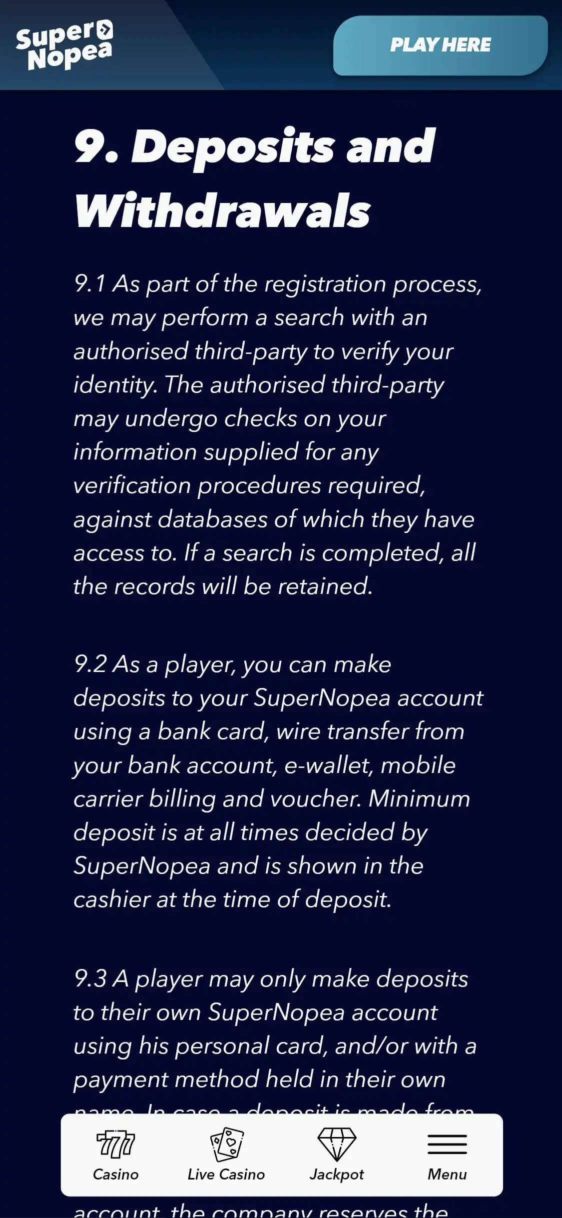 SuperNopea Casino Mobile Payment Methods Review