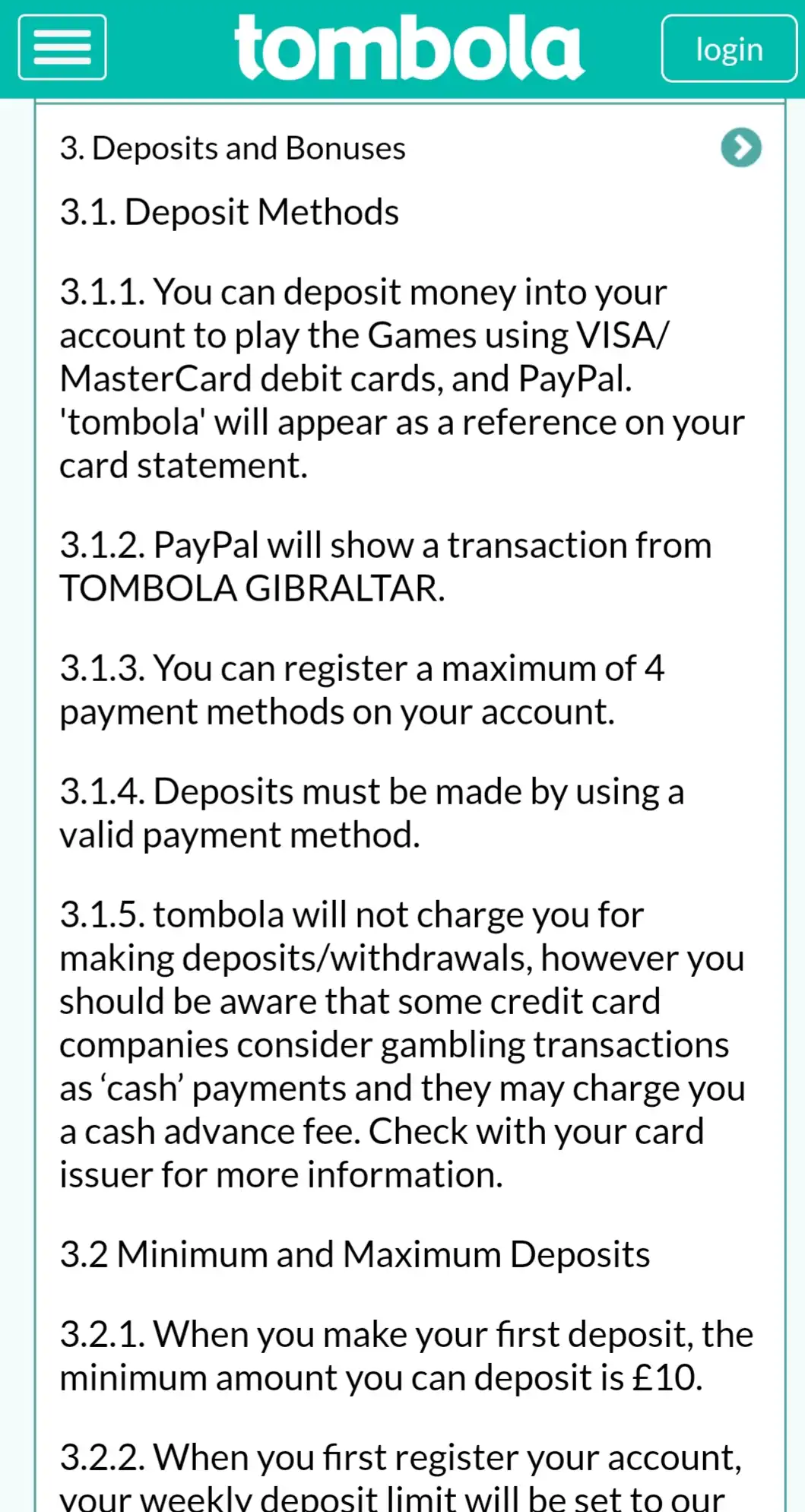 Tombola Casino Mobile Payment Methods Review