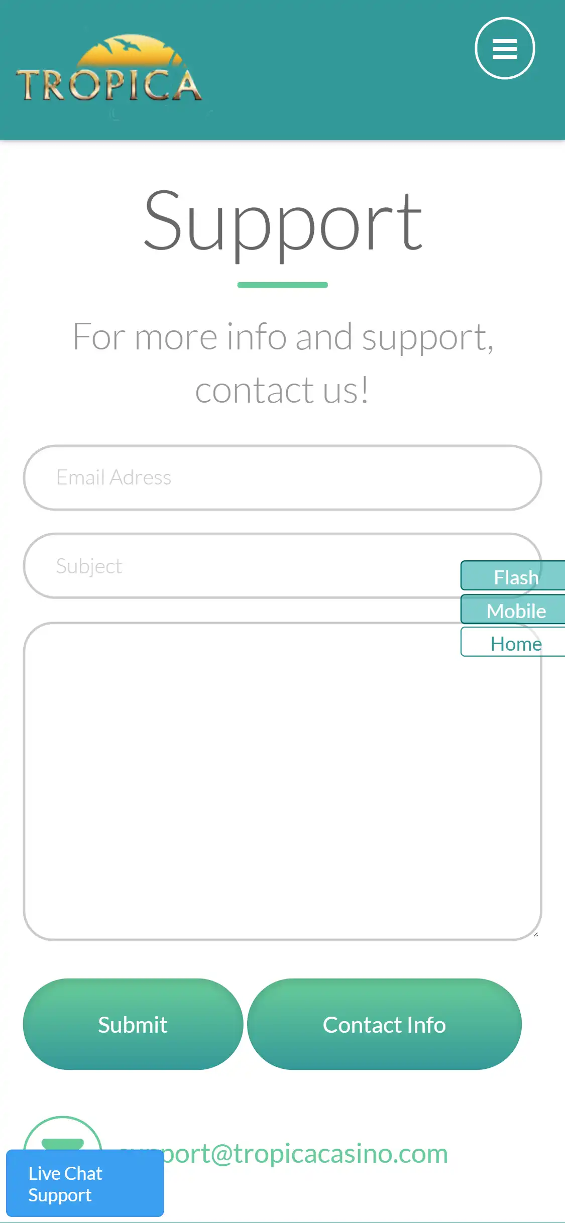 Tropica Casino Mobile Support Review
