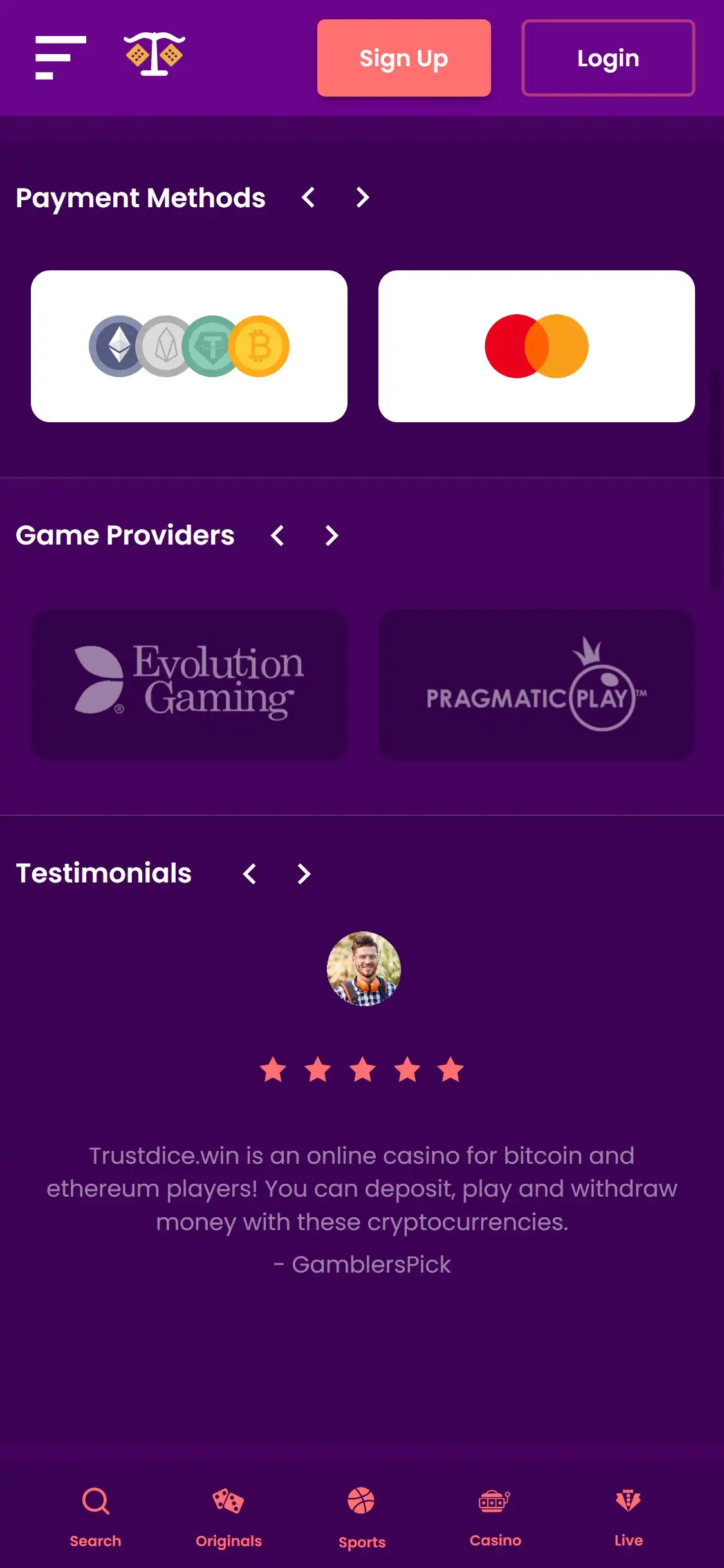 TrustDice Casino Mobile Payment Methods Review