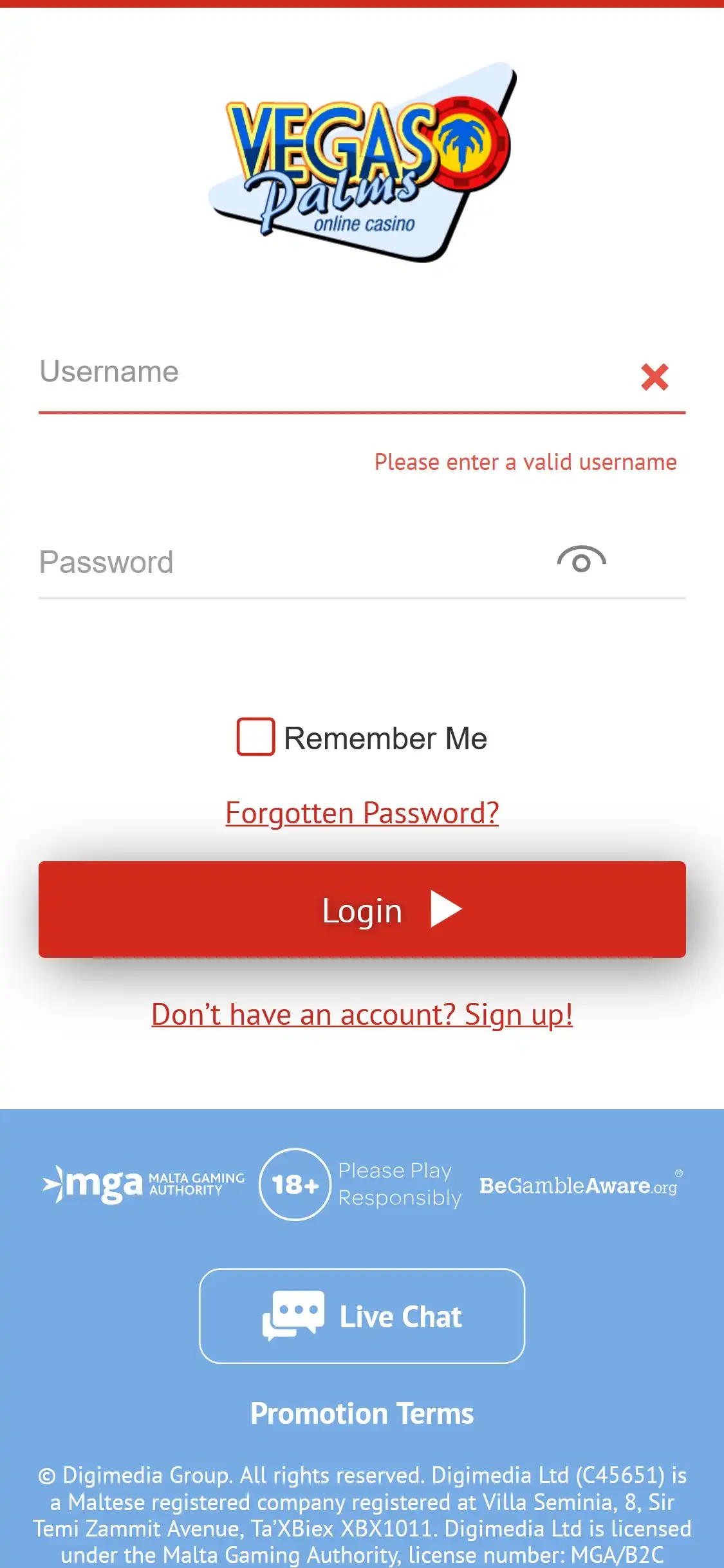 Vegas Palms Casino Mobile Login Review