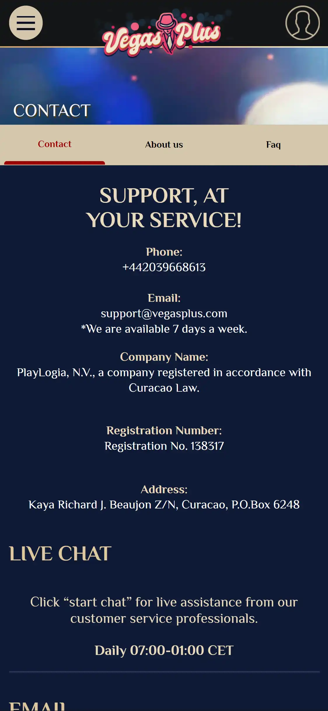VegasPlus Casino Mobile Support Review