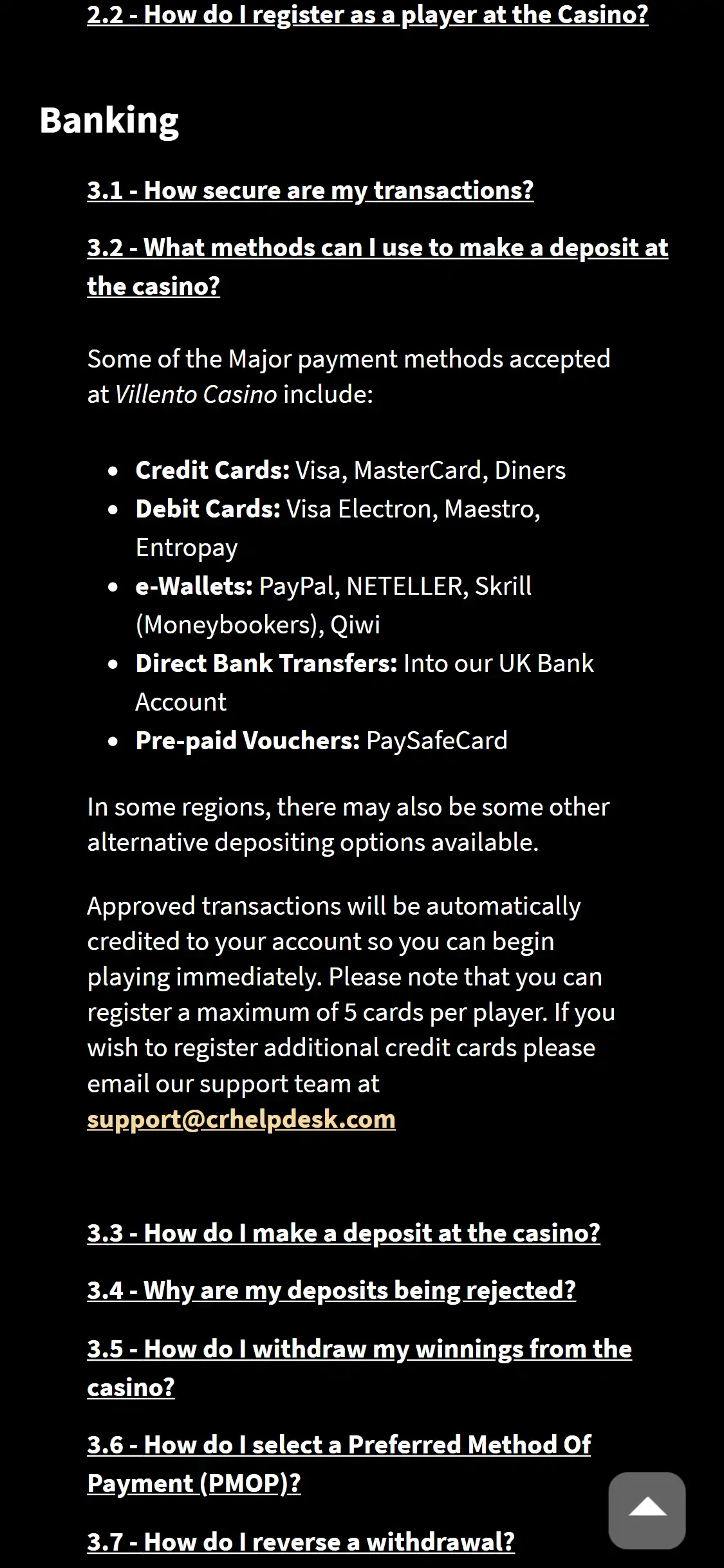 Villento Casino Mobile Payment Methods Review