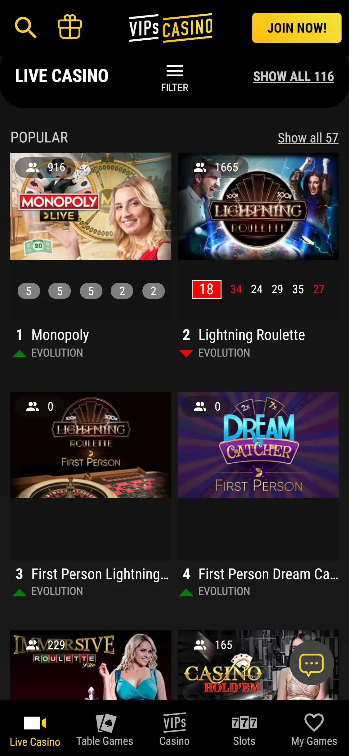 VIPs Casino Mobile Live Dealer Games Review