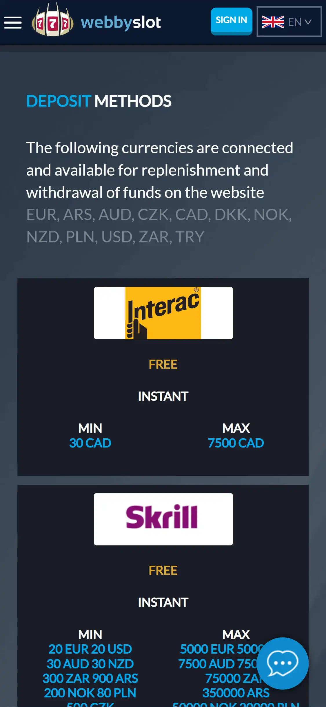WebbySlot Casino Mobile Payment Methods Review