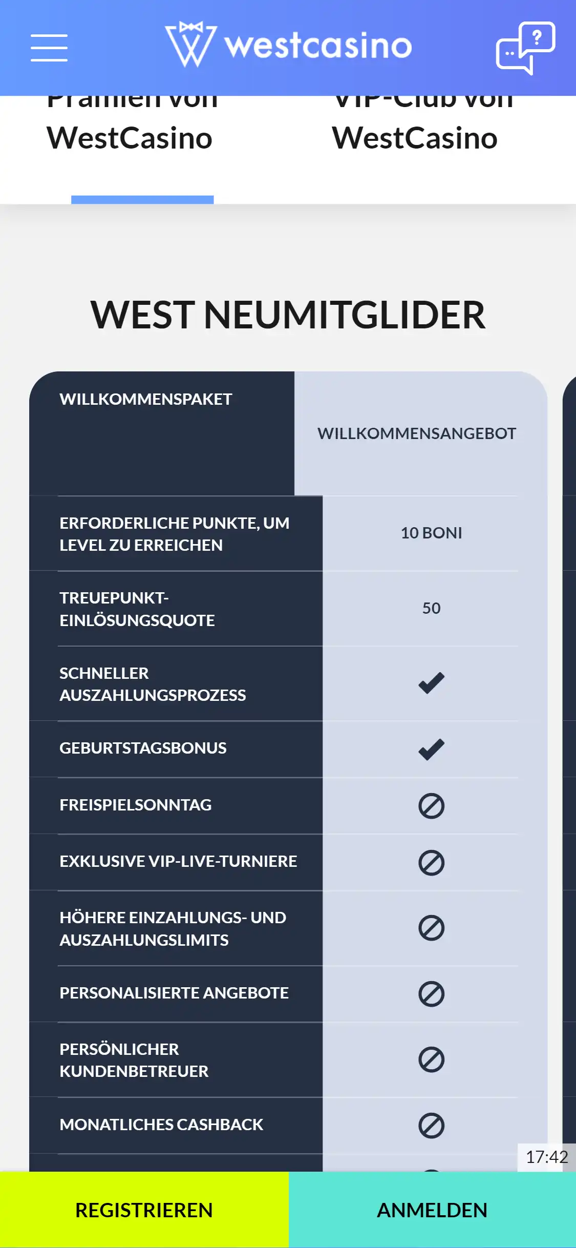 WestCasino Mobile Payment Methods Review