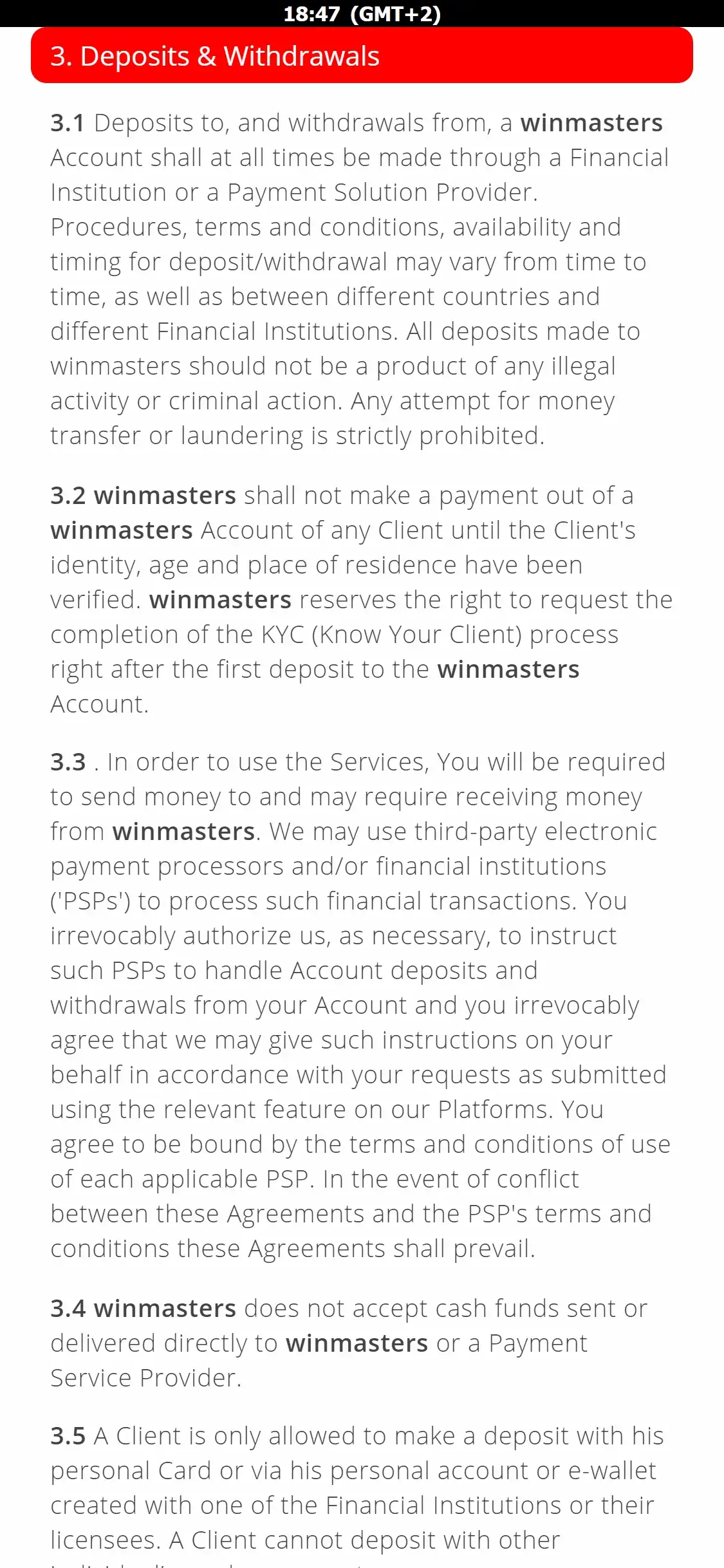 Win Masters Casino Mobile Payment Methods Review