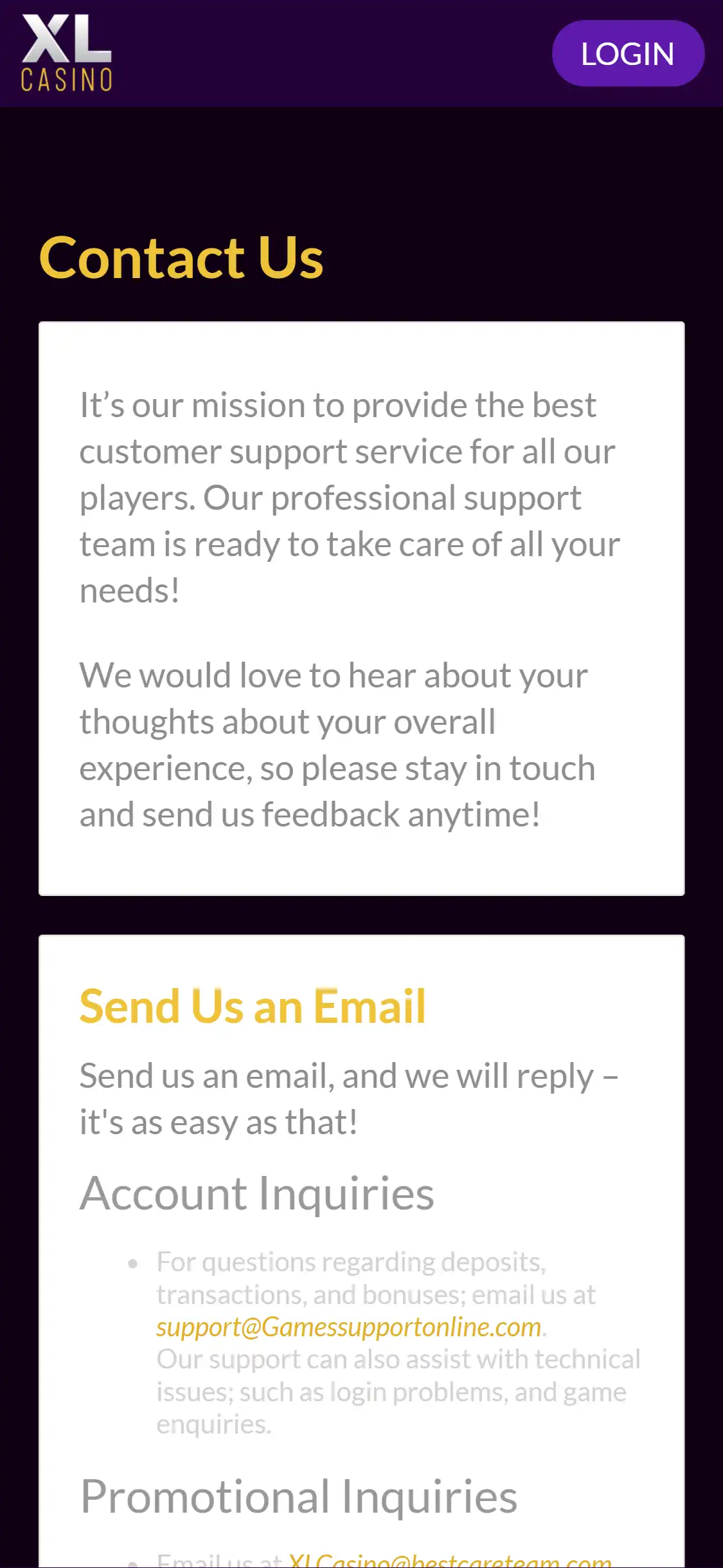 XL Casino Mobile Support Review