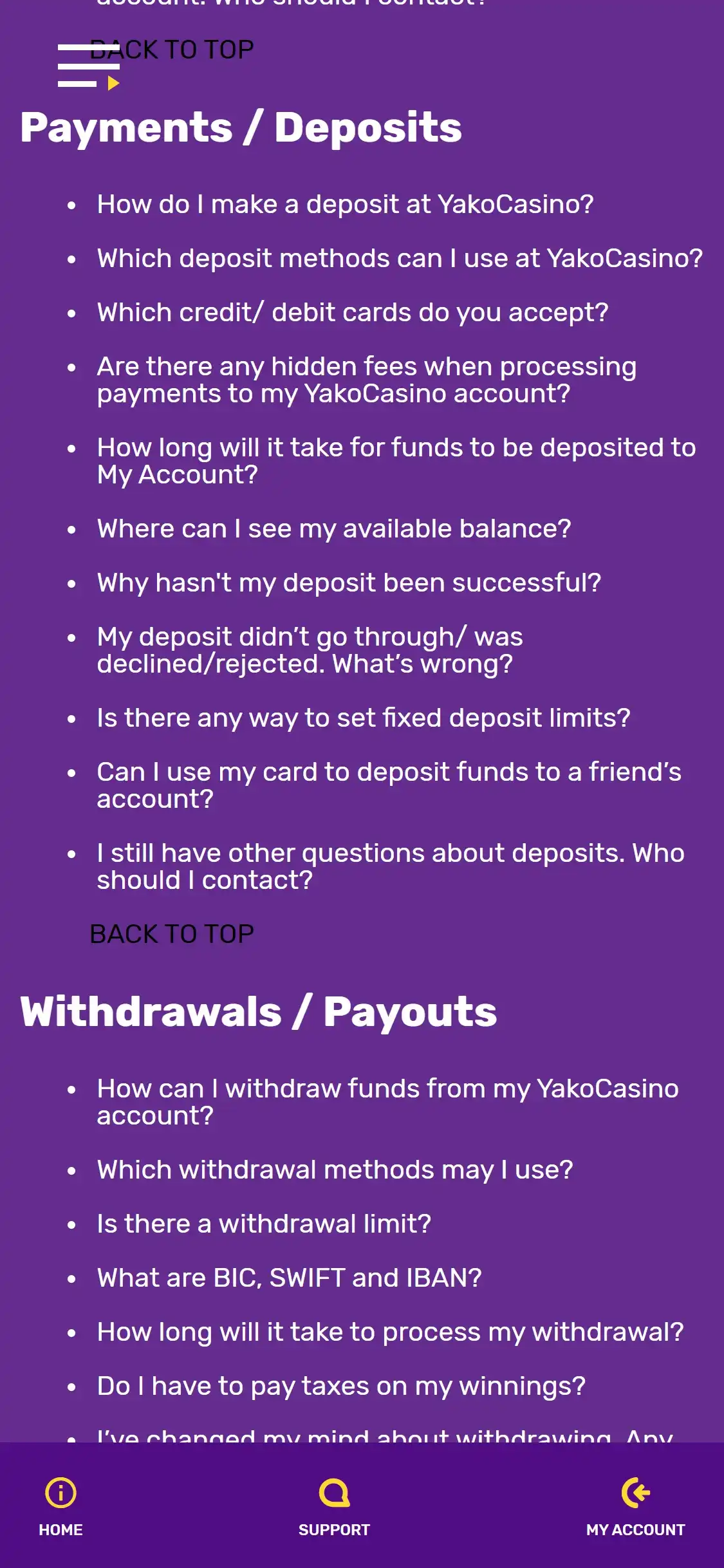 Yako Casino Mobile Payment Methods Review